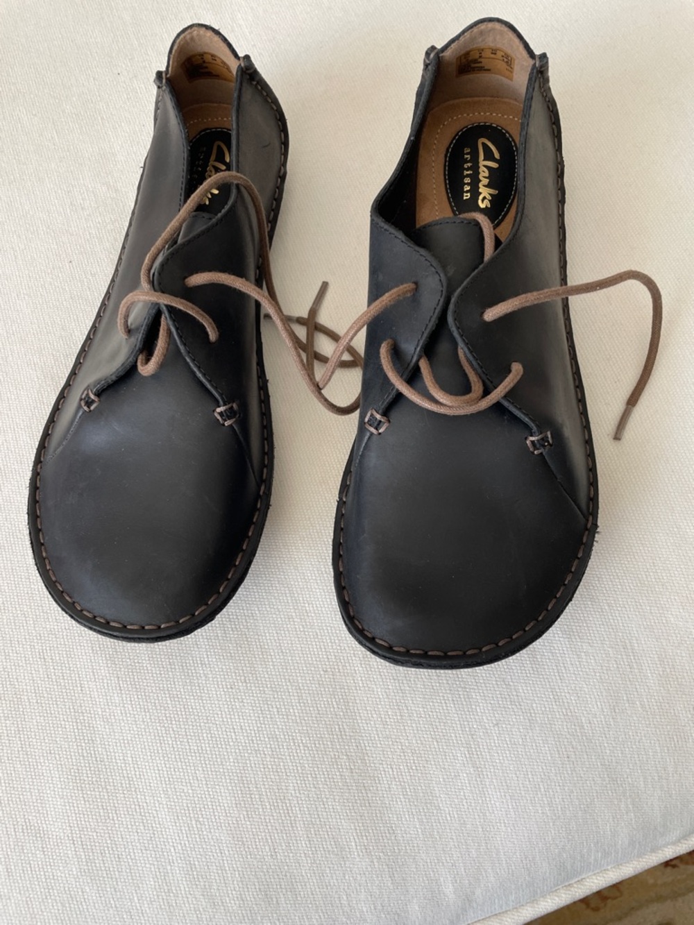 Clarks Black Leather Flats with Brown Laces - Picture 2 of 10